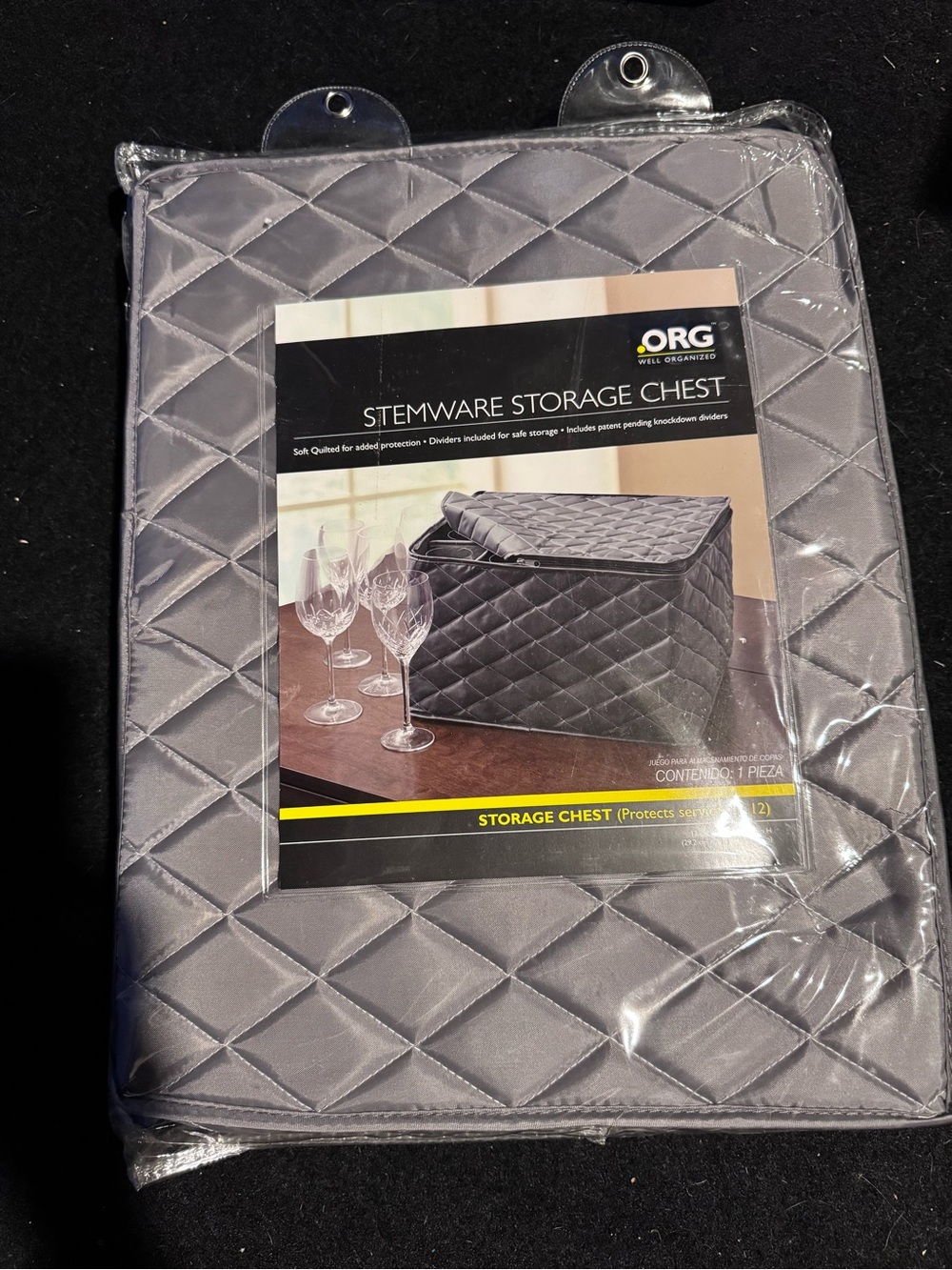 Quilted Stemware Storage Chest in Gray